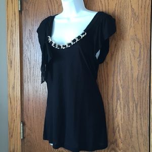 Studio Y Black Top with Silver Chain Embellishment